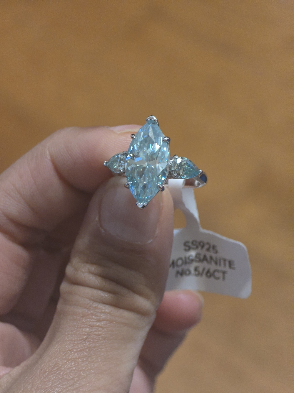 Sterling Silver Aquamarine Moissanite Marquise Ring